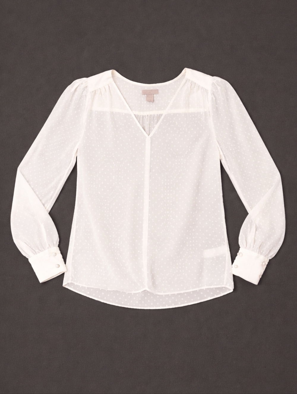 SALE -- H&M White Swiss Dot Sheer Blouse Long Sleeve V-Neck Top Women's Small - Picture 2 of 10